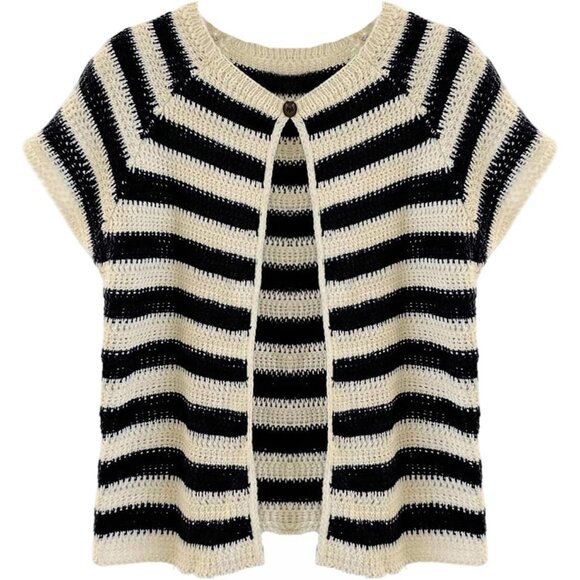 Women's Striped Open Front Cardigan Sweater Lightweight Casual Knit Top